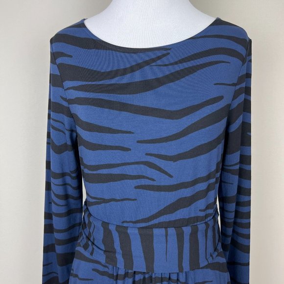 Boden Abigail Dress 6P Navy Blue Zebra Pattern Jersey Stretch Knit Long Sleeve - Picture 3 of 13